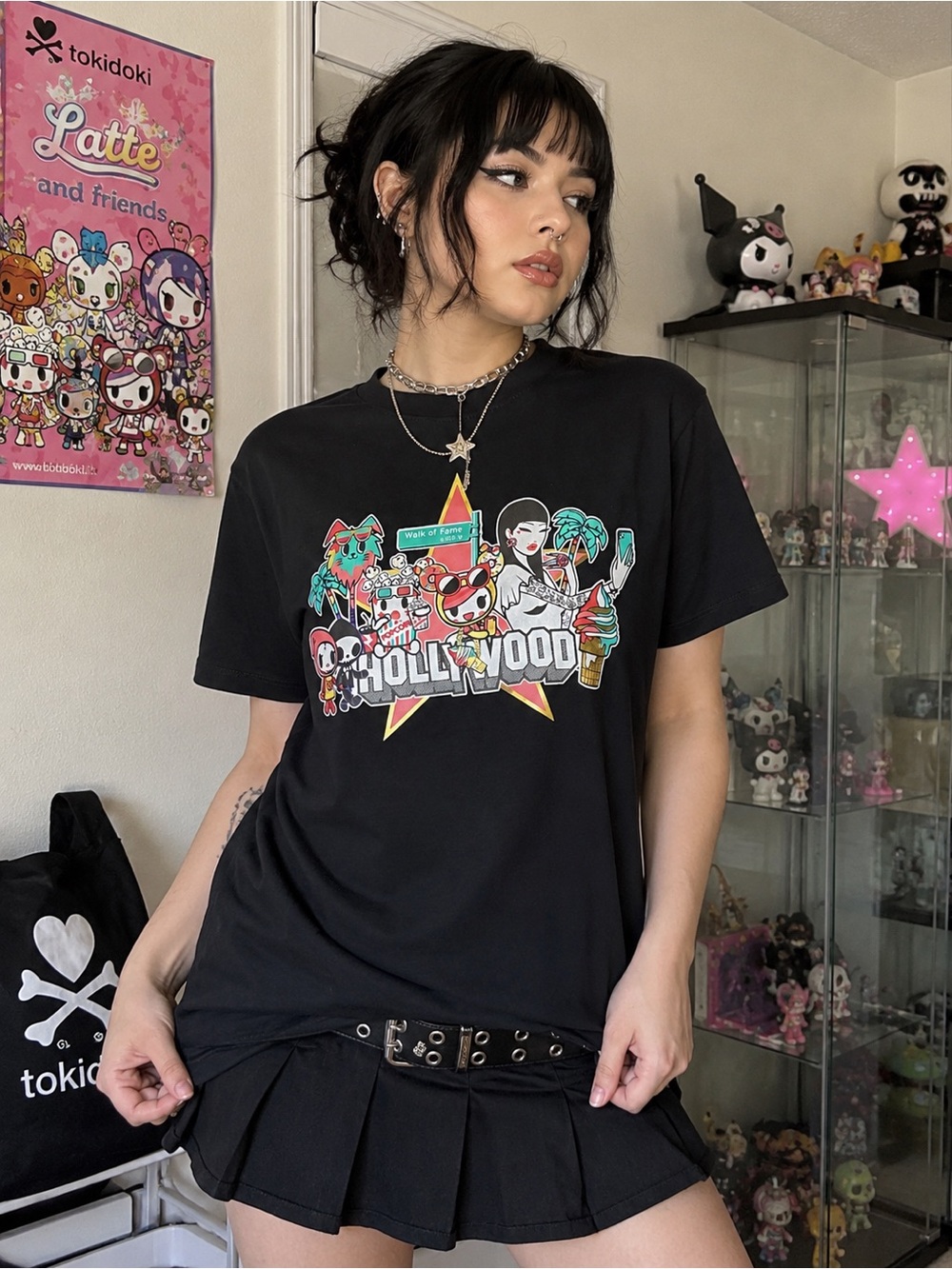 Tokidoki Hollywood 100 Donchi Graphic Tee Black Kawaii Y2K Streetwear Size L